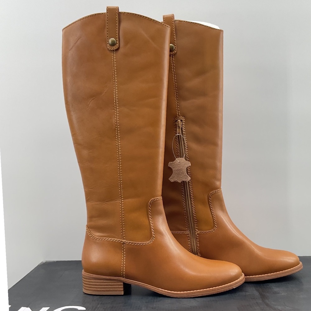 INC International Concepts Fawne Cognac Leather Tall Riding Boots Womens 9M